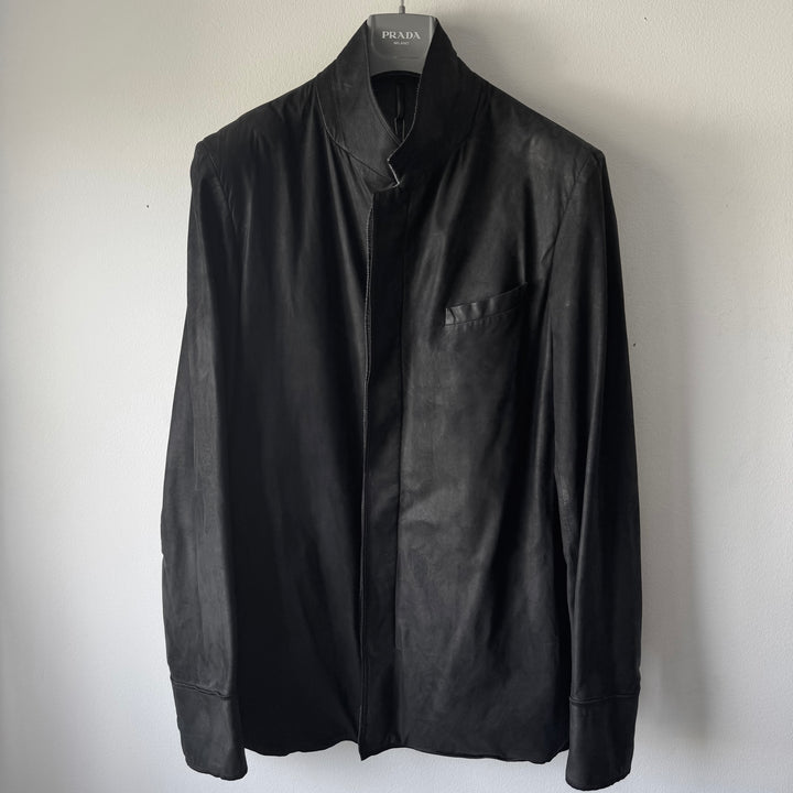 Dior Homme Black Leather Cashmere Lined Shirt Jacket