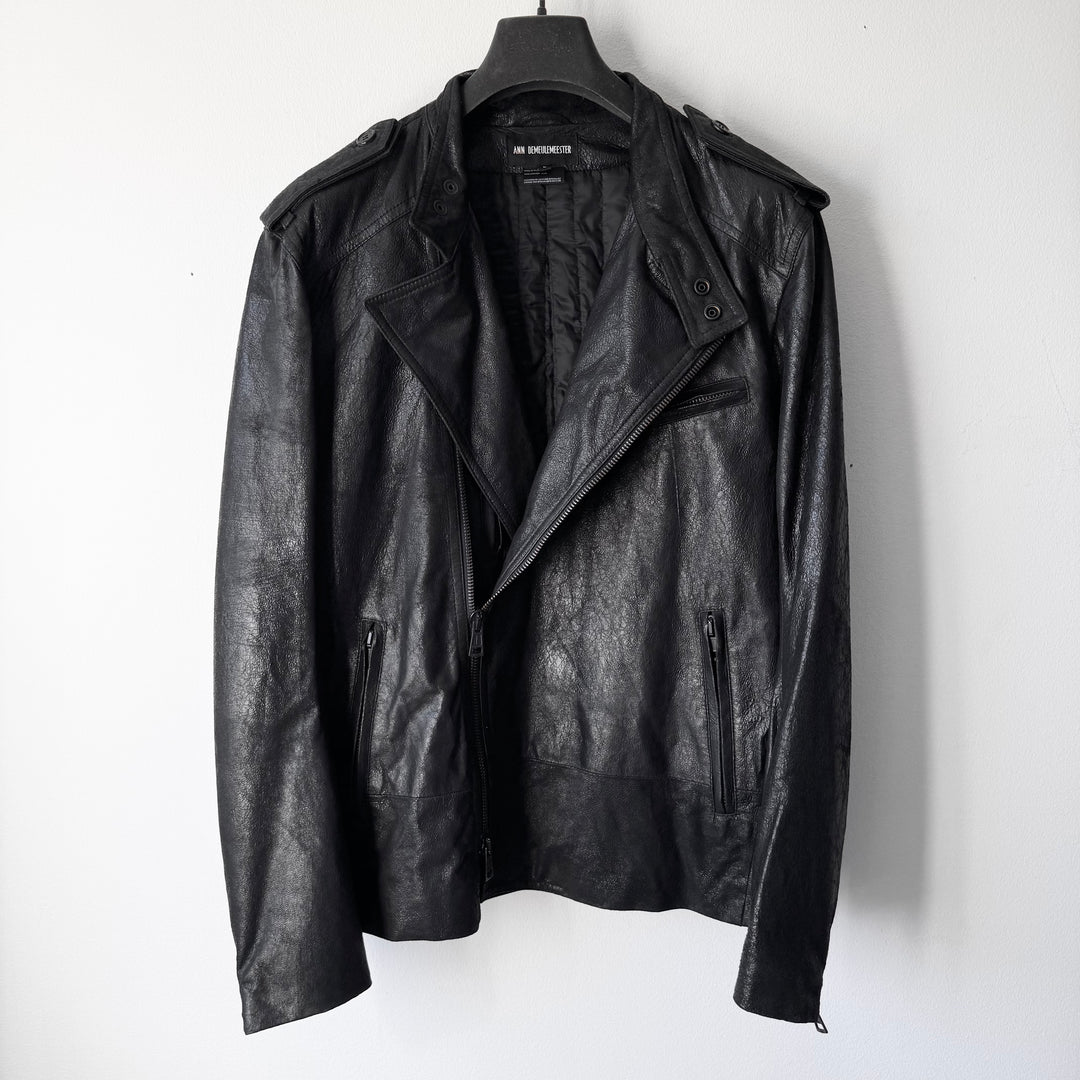 Ann Demeulemeester SS2003 Black Cracked Leather Biker Jacket