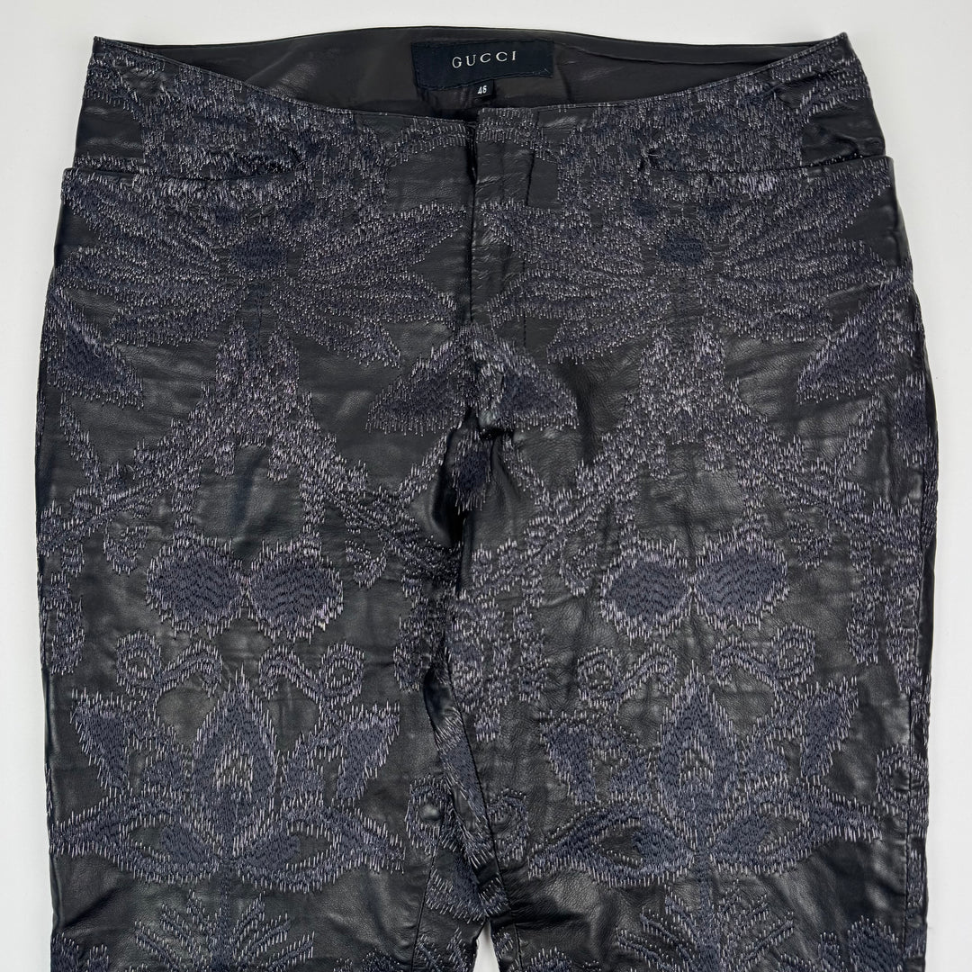 Gucci By Tom Ford SS2000 Black Embroidered Flared Bootcut Leather Pants