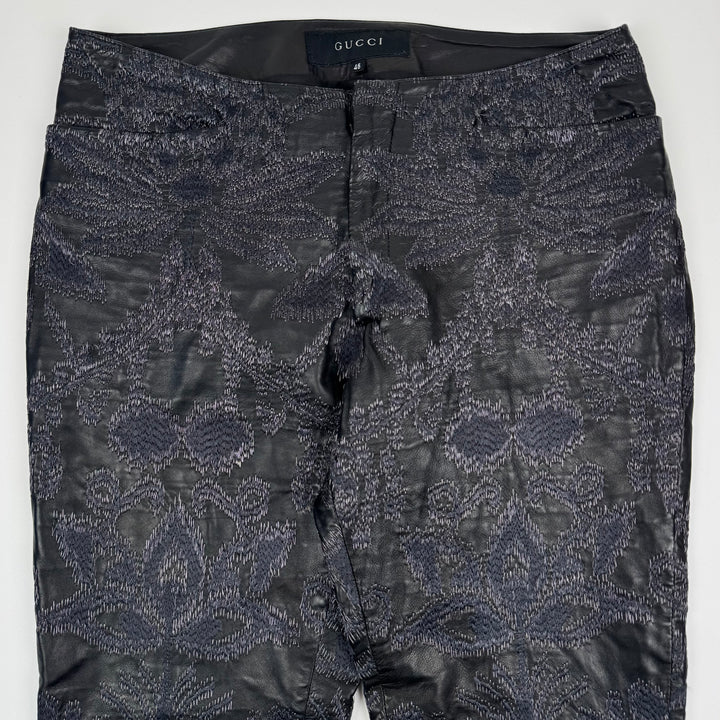 Gucci By Tom Ford SS2000 Black Embroidered Flared Bootcut Leather Pants