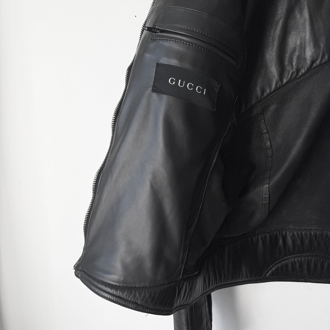 Gucci By Tom Ford FW2000 Black Spiral Lamb Leather Café Racer Jacket