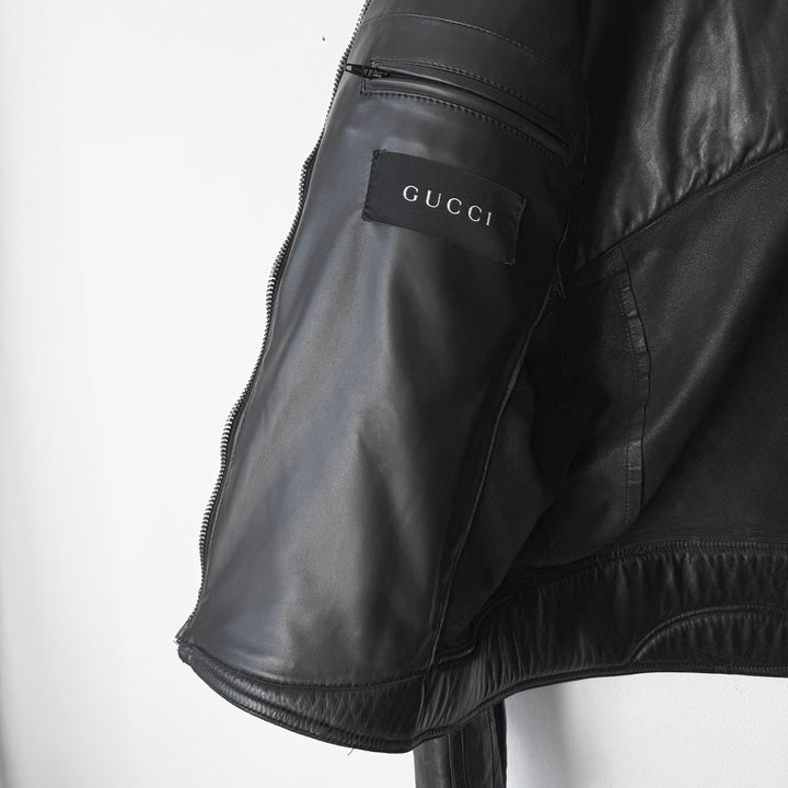 Gucci By Tom Ford FW2000 Black Spiral Lamb Leather Café Racer Jacket