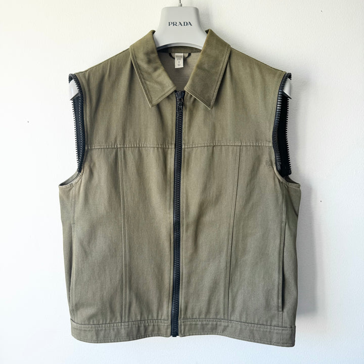 Miu Miu SS2000 Green Cotton Cropped Zip-Up Modular Denim Jacket