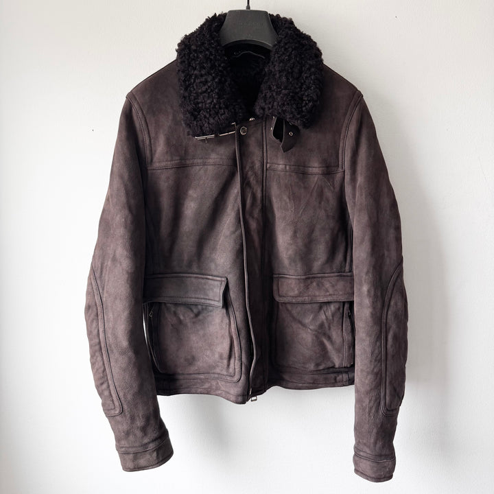 Gucci FW2011 Brown Suede Leather Shearling Bomber Jacket