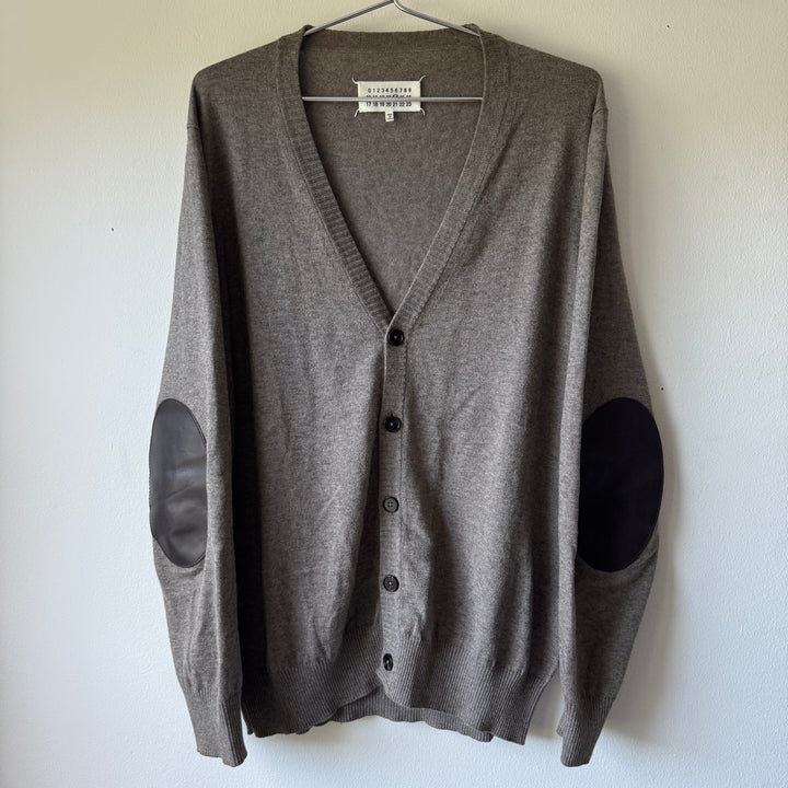 AW2016 Maison Margiela Brown Wool Knit Elbow Patch Button-Up Cardigan