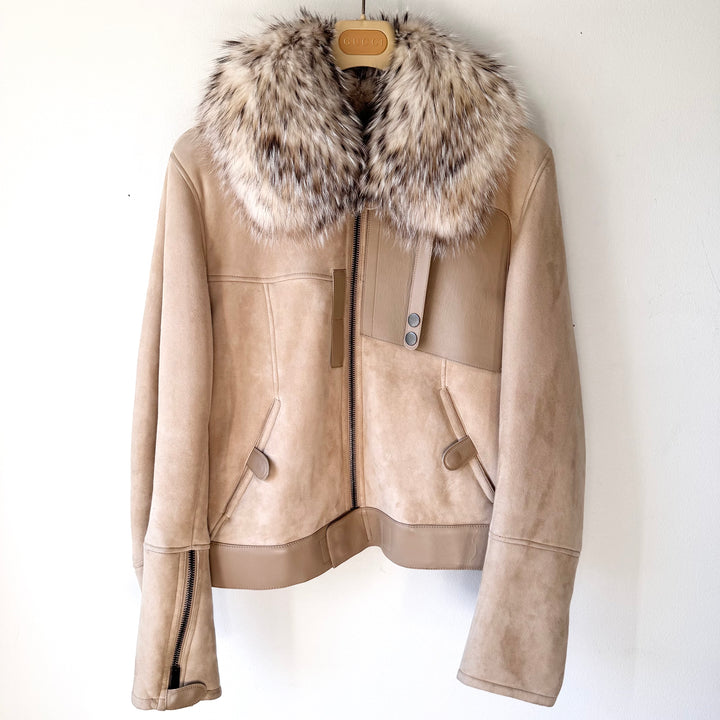 Gucci By Tom Ford 2000's Fox Fur Collar Shearling Leather Bomber Jacket