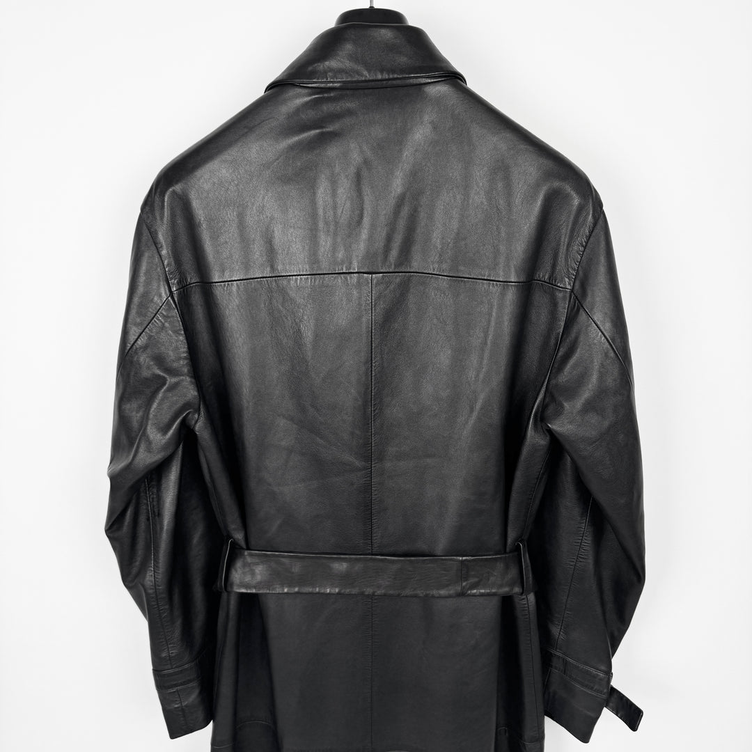 Jil Sander 2000s Black Silk Lined Long Lamb Leather Trench Coat