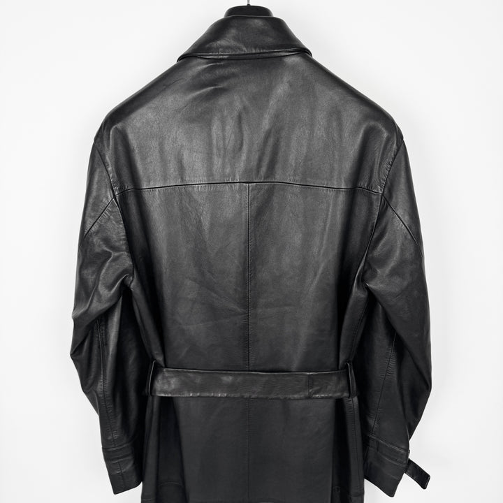 Jil Sander 2000s Black Silk Lined Long Lamb Leather Trench Coat