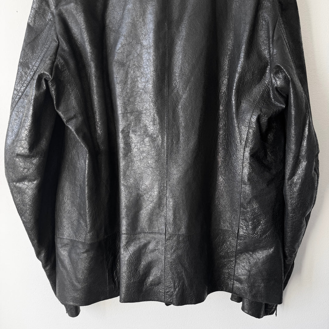 Ann Demeulemeester SS2003 Black Cracked Leather Biker Jacket