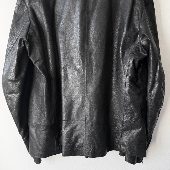 Ann Demeulemeester SS2003 Black Cracked Leather Biker Jacket