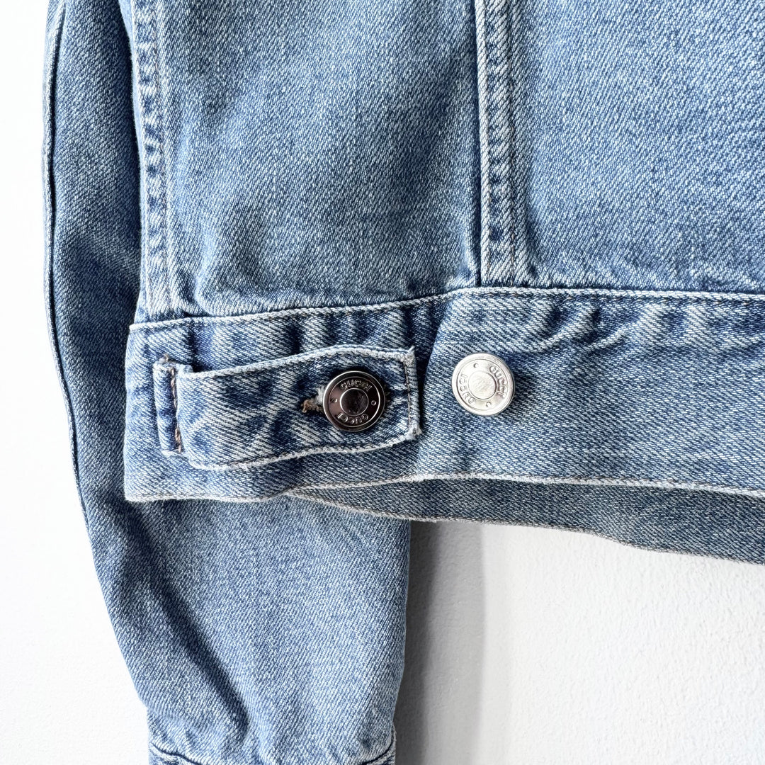 Gucci By Tom Ford 2000’s Light Blue Washed Distressed Denim Trucker Jacket