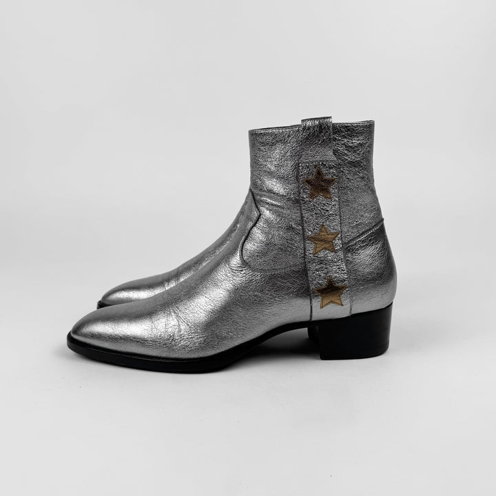 Saint Laurent SS2015 Psych Rock Metallic Silver/Gold Star Wyatt Boots