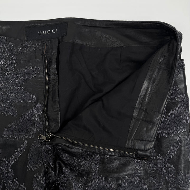 Gucci By Tom Ford SS2000 Black Embroidered Flared Bootcut Leather Pants