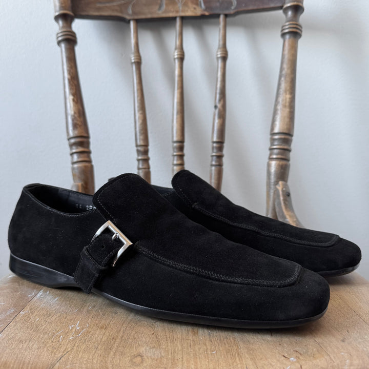 Prada 2000’s Black Suede Buckle Leather Loafers