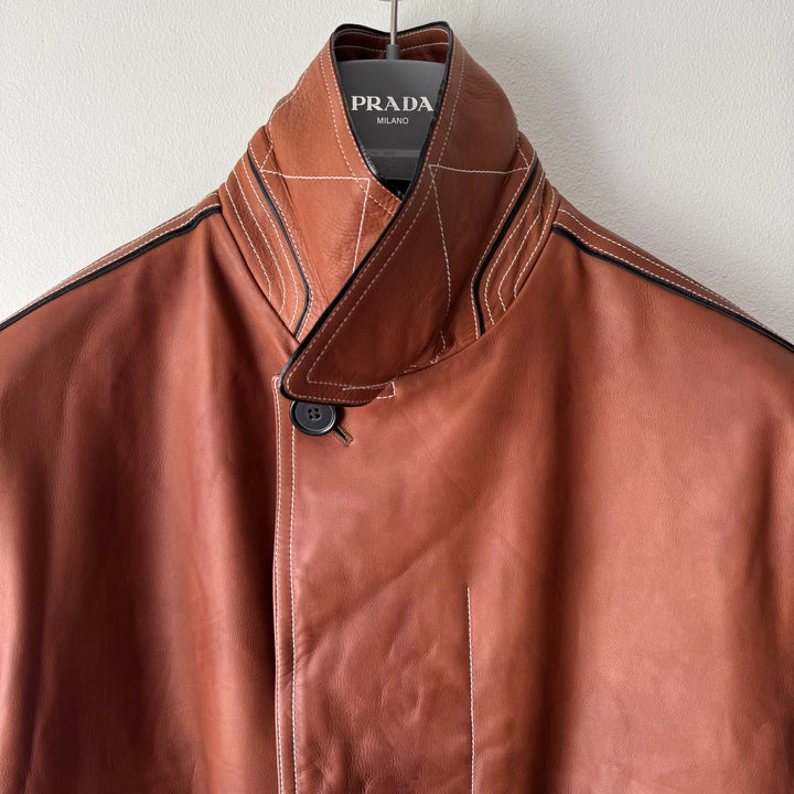 Hermes Brown/Orange Calf Leather Overcoat