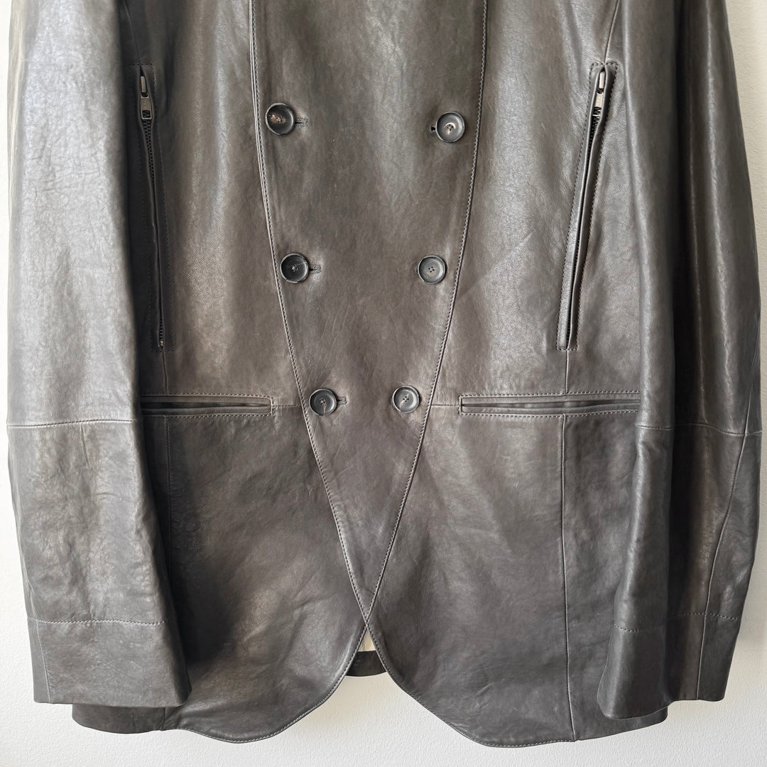 Ann Demeulemeester SS2013 Brown Double Breasted Fencing Leather Jacket