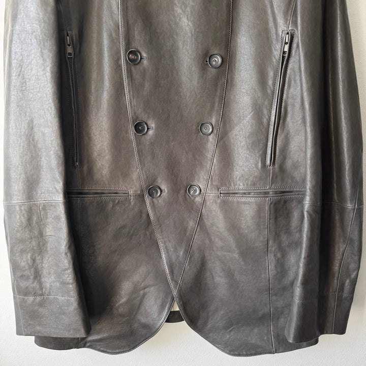 Ann Demeulemeester SS2013 Brown Double Breasted Fencing Leather Jacket