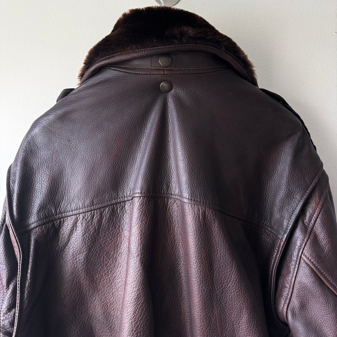 Emporio Armani 1990s Brown Fur Collar Perfecto Biker Jacket