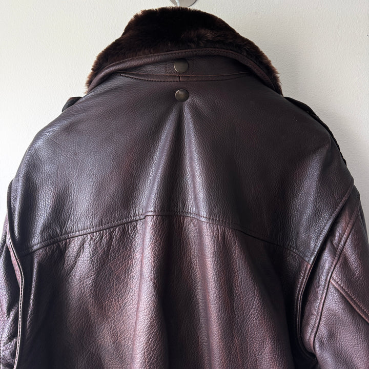 Emporio Armani 1990s Brown Fur Collar Perfecto Biker Jacket