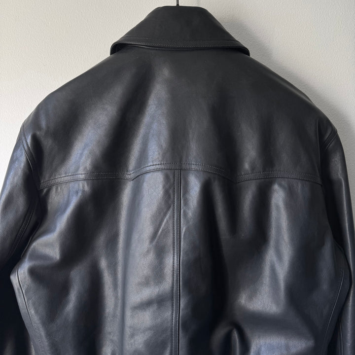 Hermes Black Calf Leather Cashmere Lined Cropped Jacket