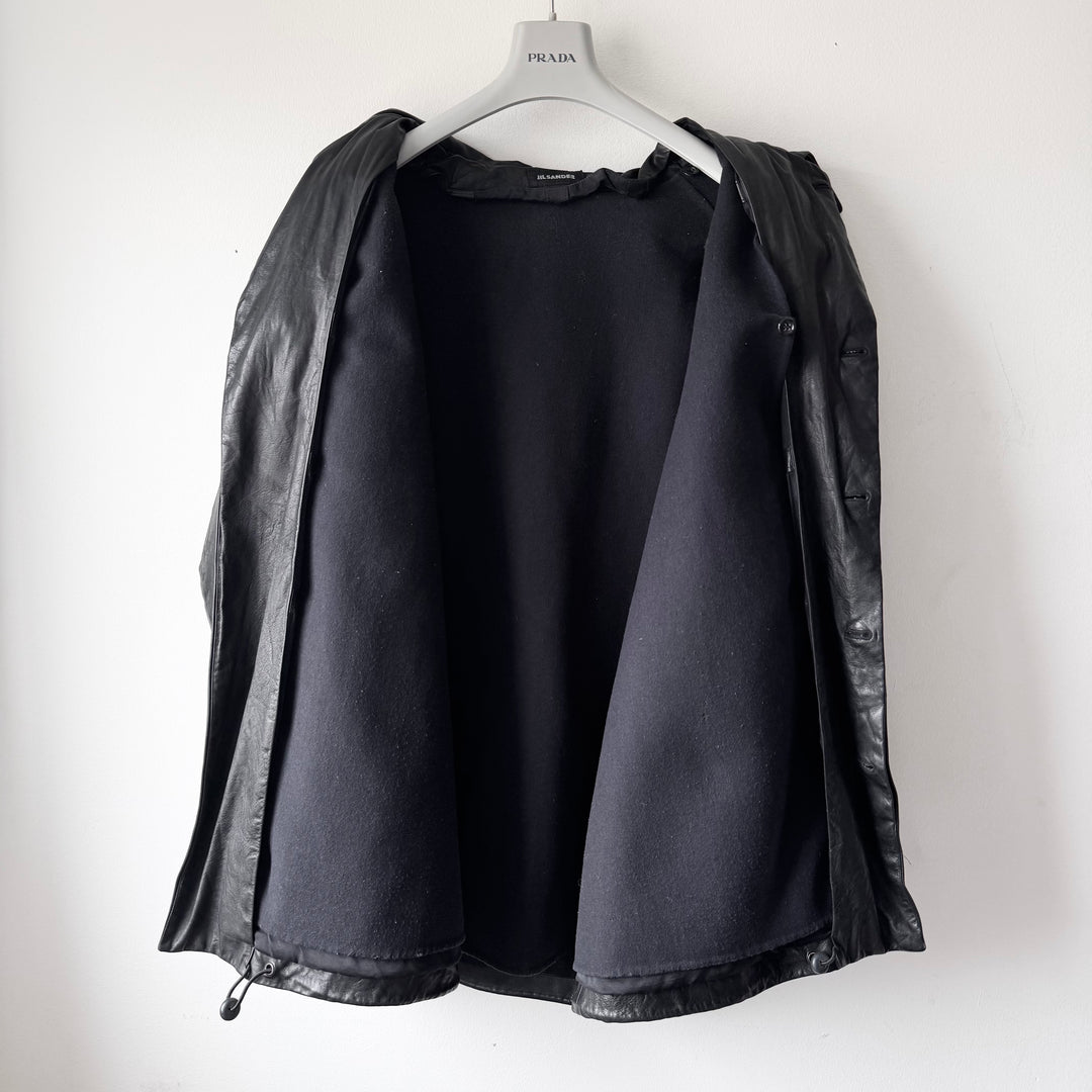 Jil Sander 2000’s Black Wool Lined Short Leather Coat