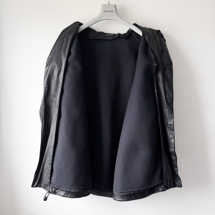 Jil Sander 2000’s Black Wool Lined Short Leather Coat