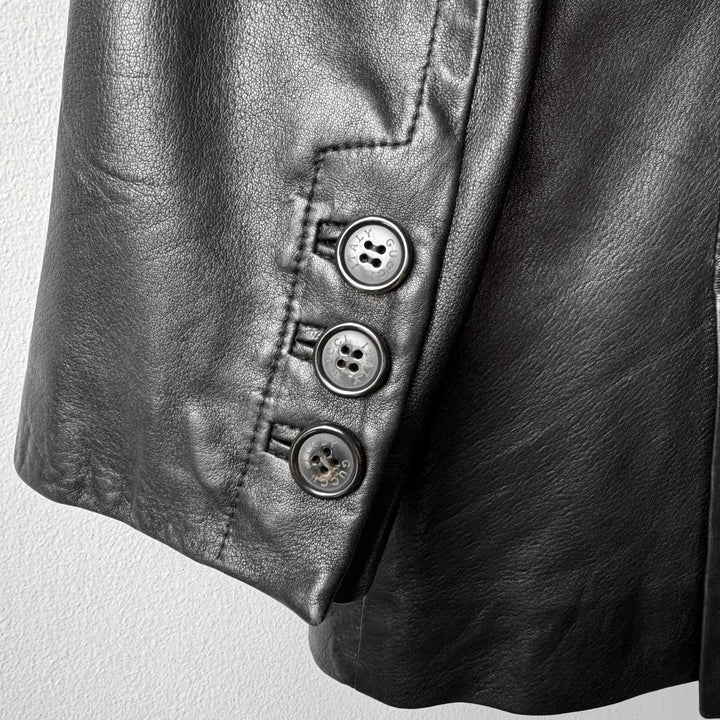 Gucci By Tom Ford FW1996 Black Double Breasted Wool Lined Lamb Leather Peacoat