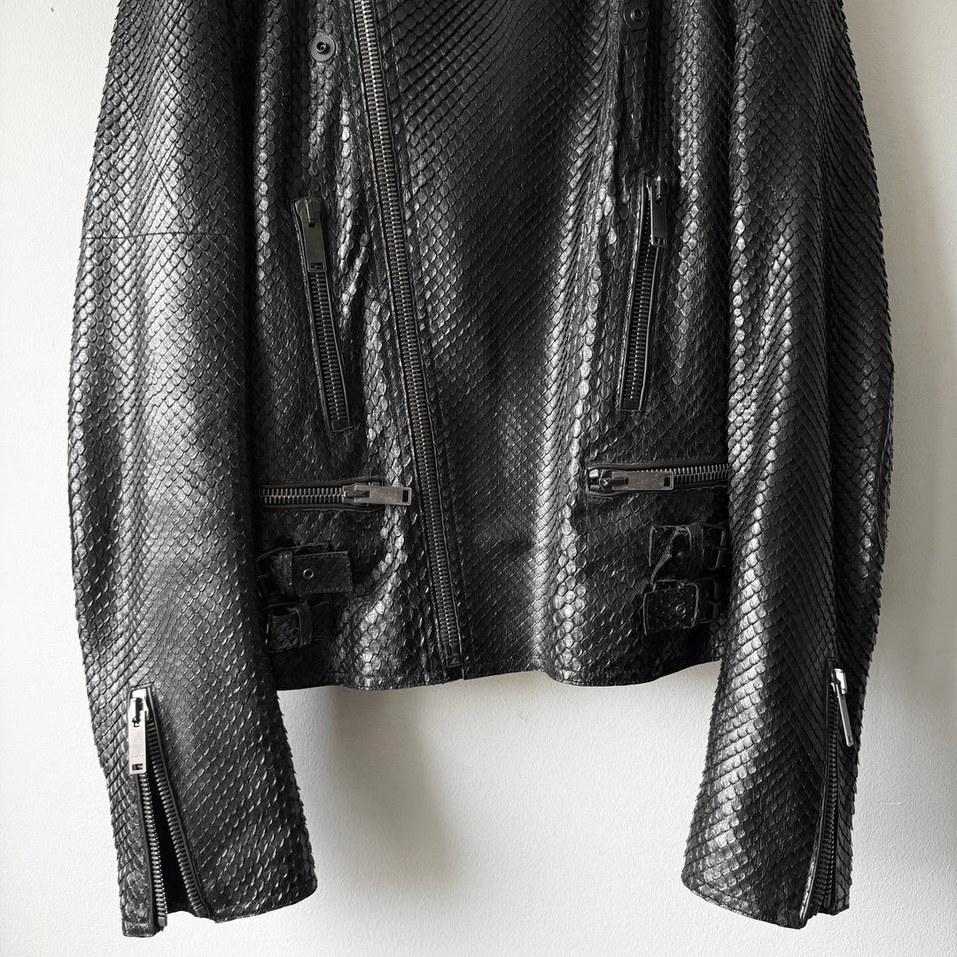 Gucci FW2006 Black Python Snake Skin Leather Biker Moto Jacket