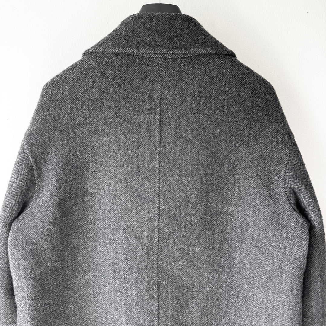 Jil Sander By Raf Simons AW2009 Gray Herringbone Wool Double Breasted Peacoat