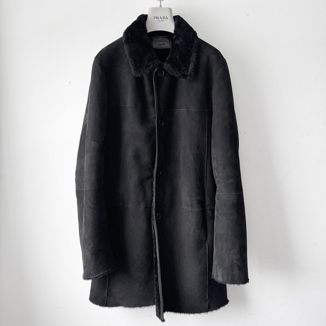 Prada FW2011 Black Sheep Shearling Leather Short Car Coat