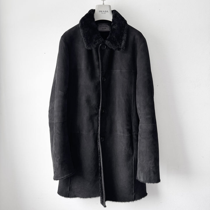 Prada FW2011 Black Sheep Shearling Leather Short Car Coat