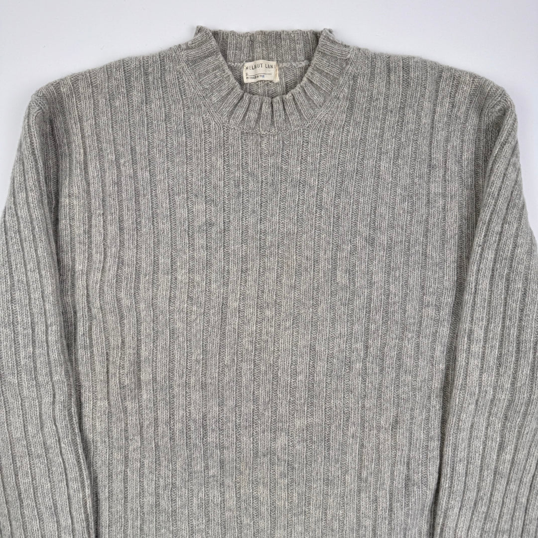 Helmut Lang FW1998 Light Gray Wool Chunky Ribbed Knit Pullover