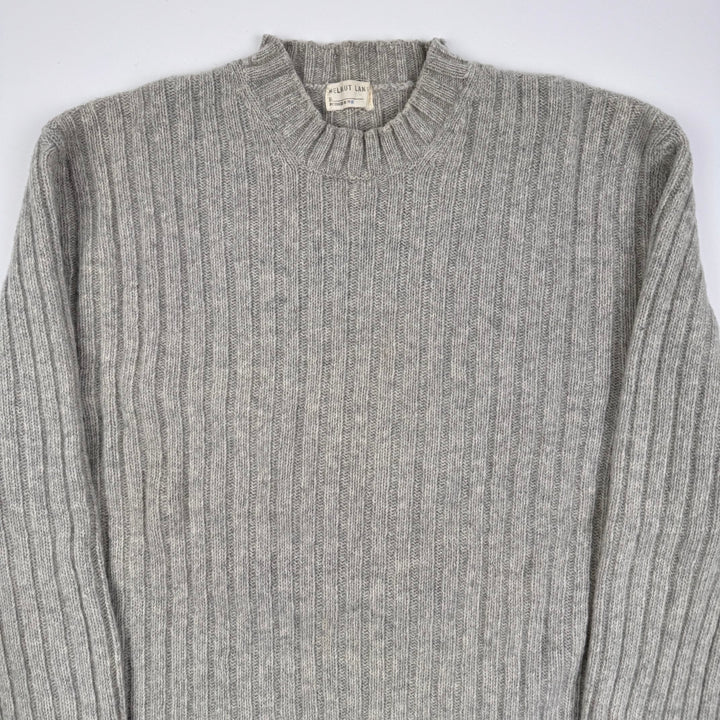 Helmut Lang FW1998 Light Gray Wool Chunky Ribbed Knit Pullover