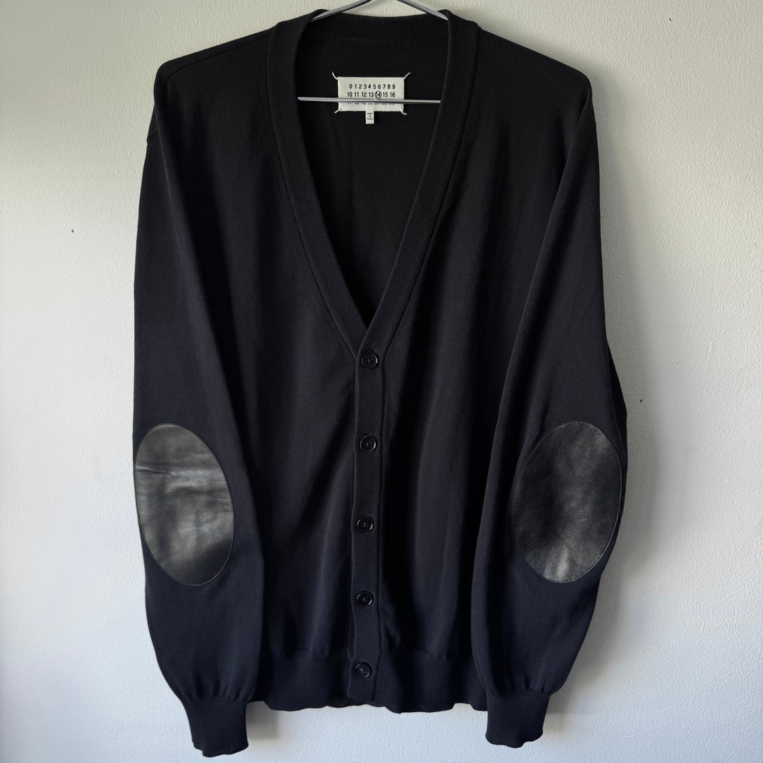 SS2015 Maison Martin Margiela Navy Cotton Knit Elbow Patch Button-Up Cardigan