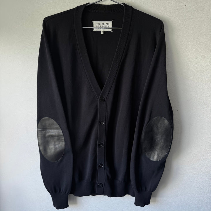 SS2015 Maison Martin Margiela Navy Cotton Knit Elbow Patch Button-Up Cardigan
