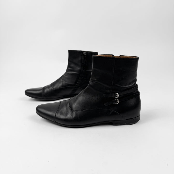 Gucci 2000's Buckled Beatle Ankle Leather Boots