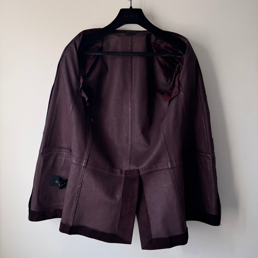 Gucci By Tom Ford 2000’s Burgundy Brown Suede Leather Blazer Jacket