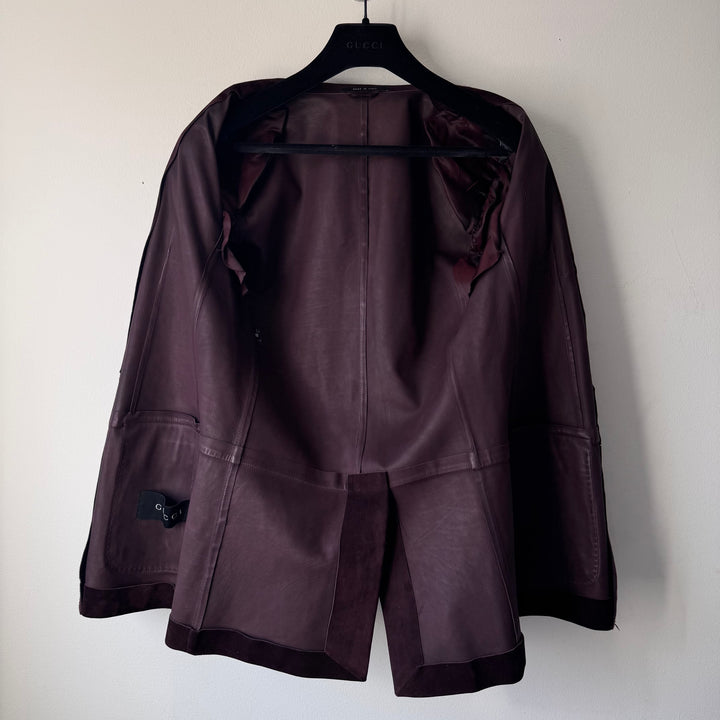 Gucci By Tom Ford 2000’s Burgundy Brown Suede Leather Blazer Jacket