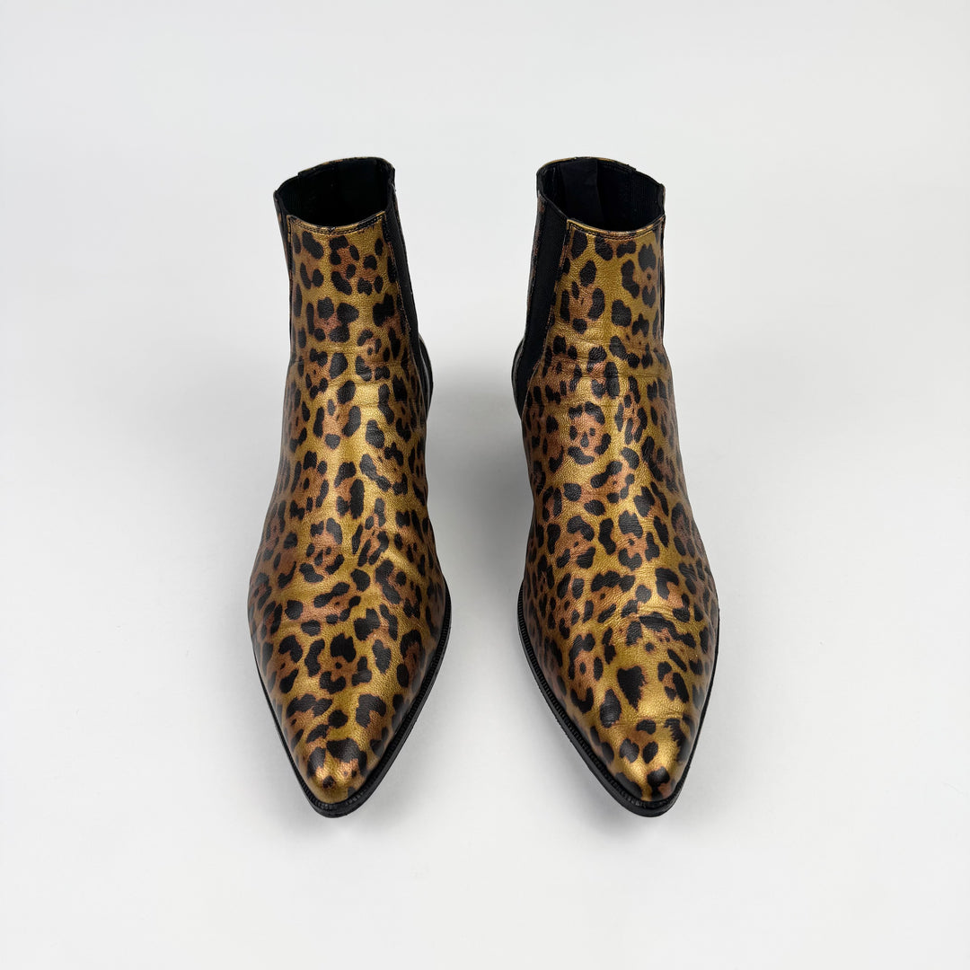 Saint Laurent SS2015 Leopard Pointy Leather Chelsea Boots