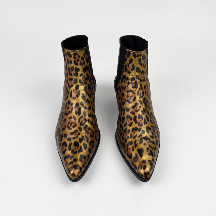 Saint Laurent SS2015 Leopard Pointy Leather Chelsea Boots