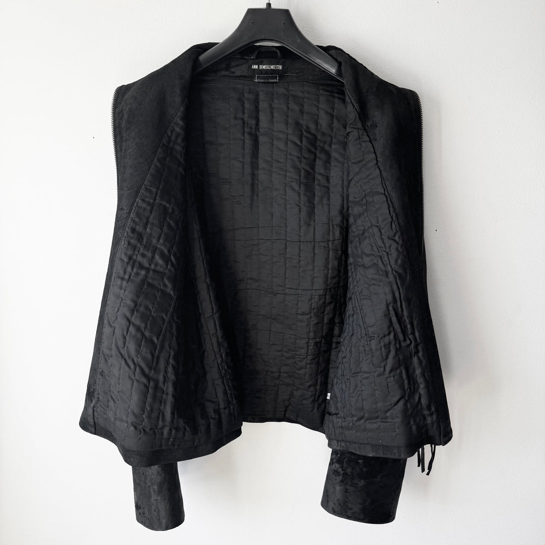 Ann Demeulemeester FW2002 Black Blistered Shaved Leather Jacket