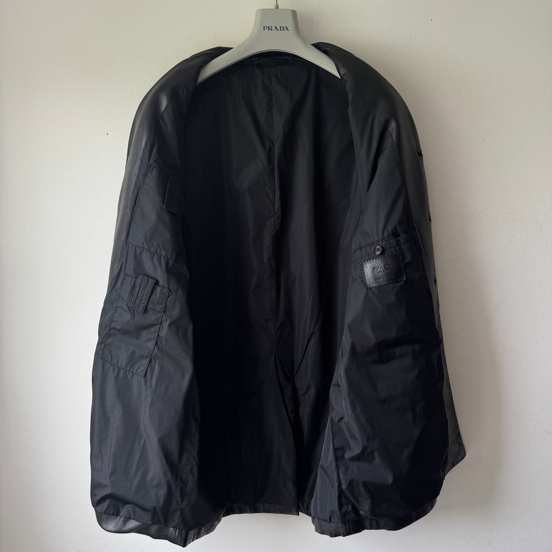 Prada FW1998 Black Lamb Leather Button-Up Overcoat Jacket