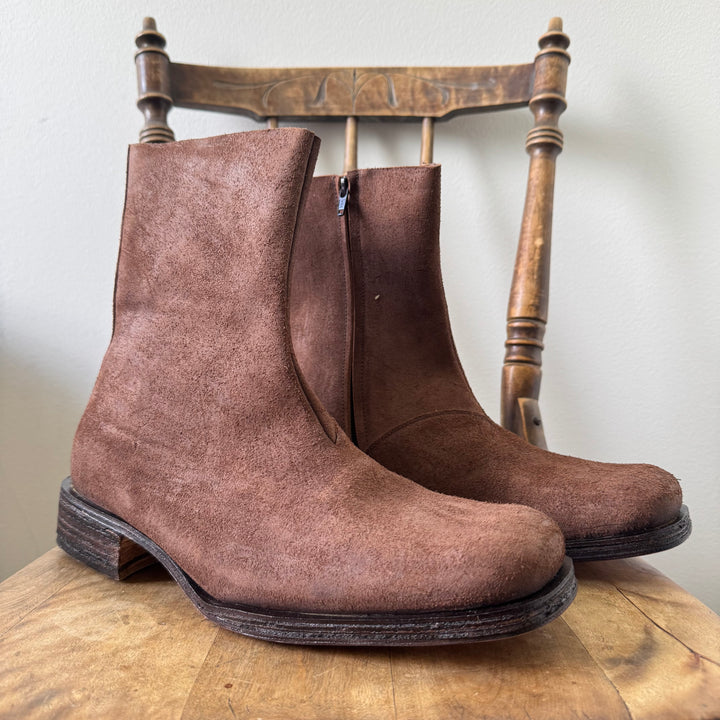 AW2003 Martin Margiela Brown Suede Square Toe Boots