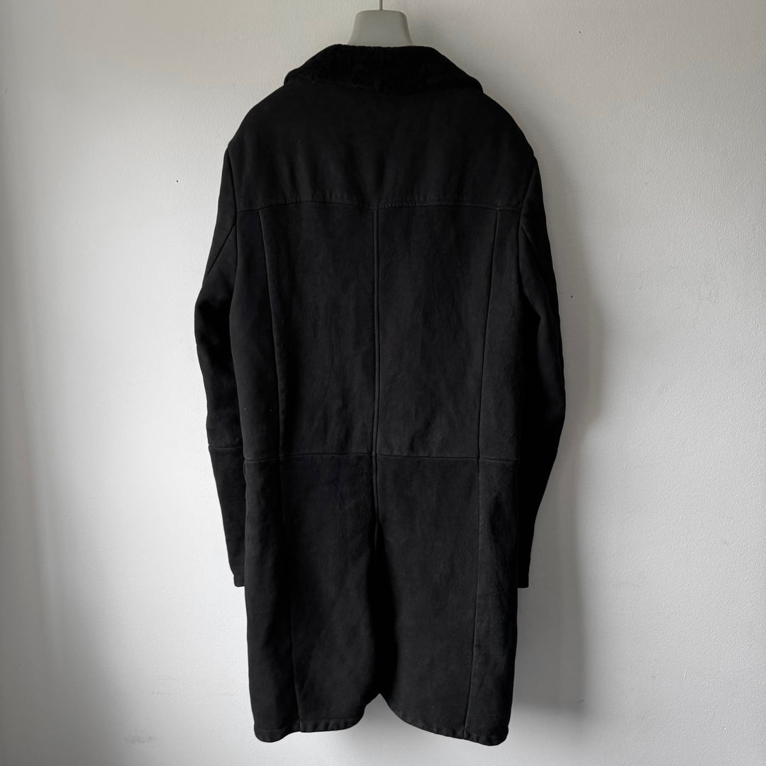 Prada FW2013 Black Reverse Lamb Fur Shearling Leather Button-Up Coat