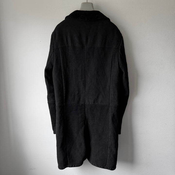 Prada FW2013 Black Reverse Lamb Fur Shearling Leather Button-Up Coat