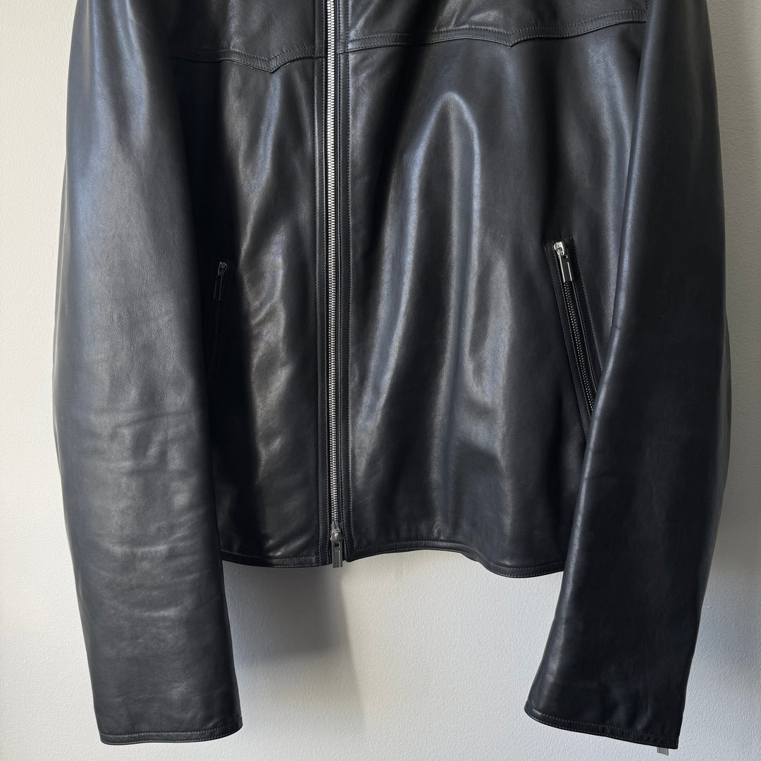 Hermes Black Calf Leather Cashmere Lined Cropped Jacket