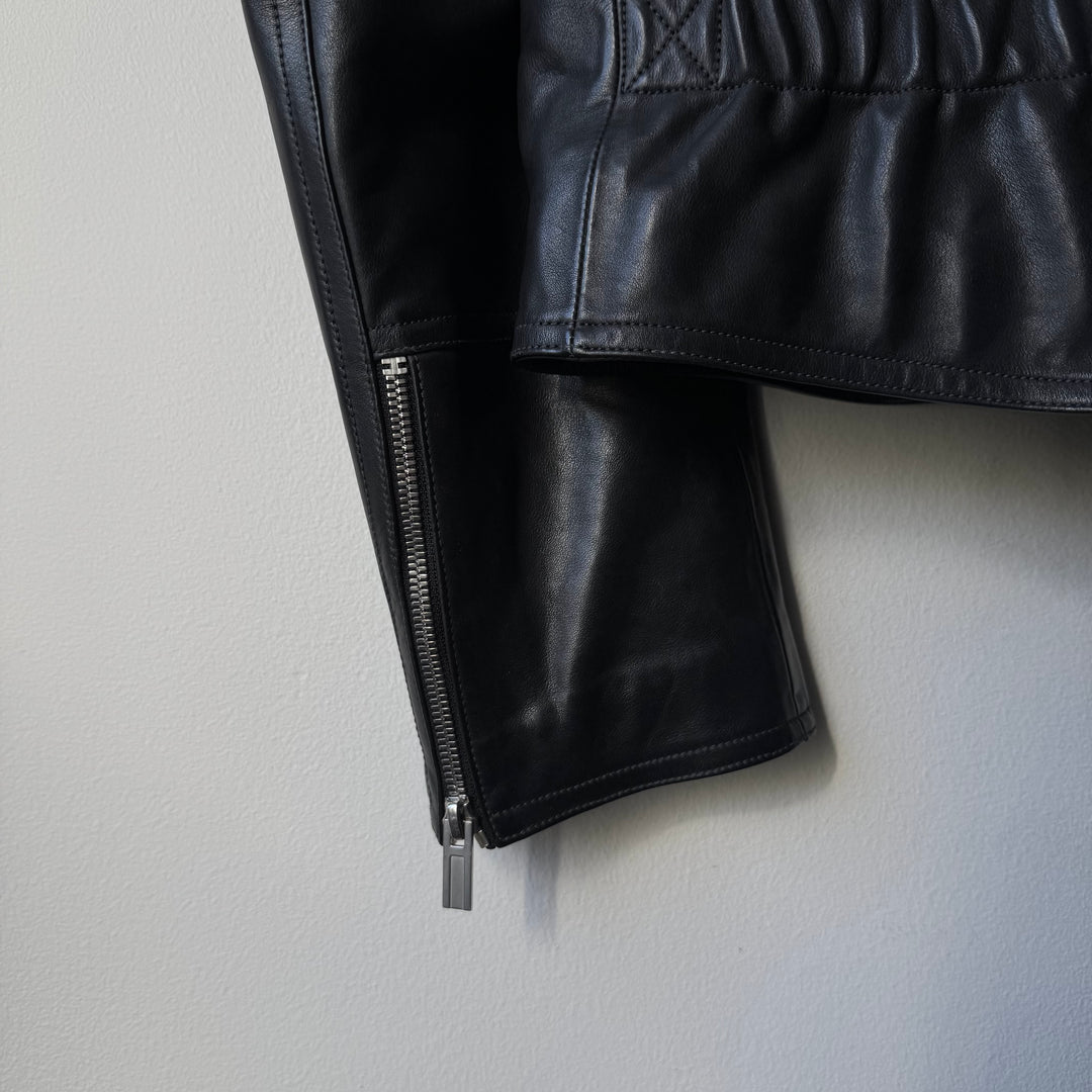 Hermes Black Calf Leather Cashmere Lined Cropped Jacket