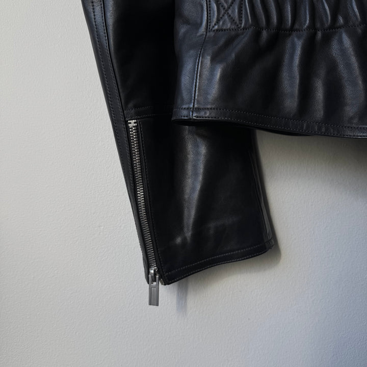 Hermes Black Calf Leather Cashmere Lined Cropped Jacket