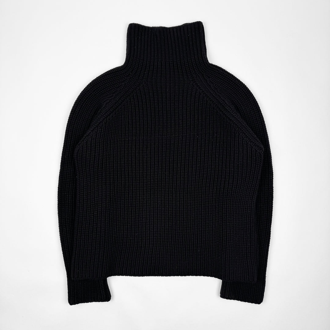 Gucci By Tom Ford Black Heavy Chunky Merino Wool Turtle Neck Pullover