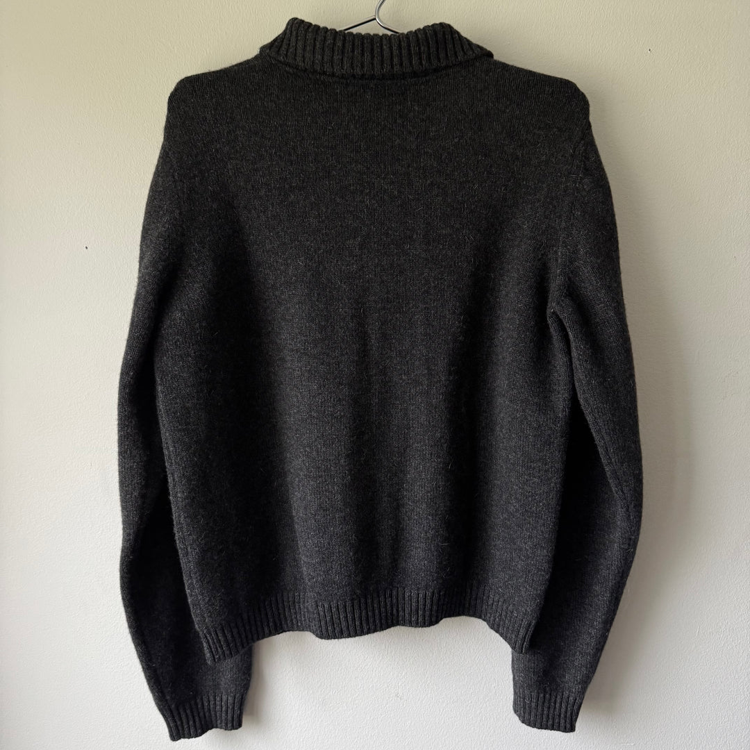 Helmut Lang 1998 Gray Knitted Wool Polo Zip-Up Sweater